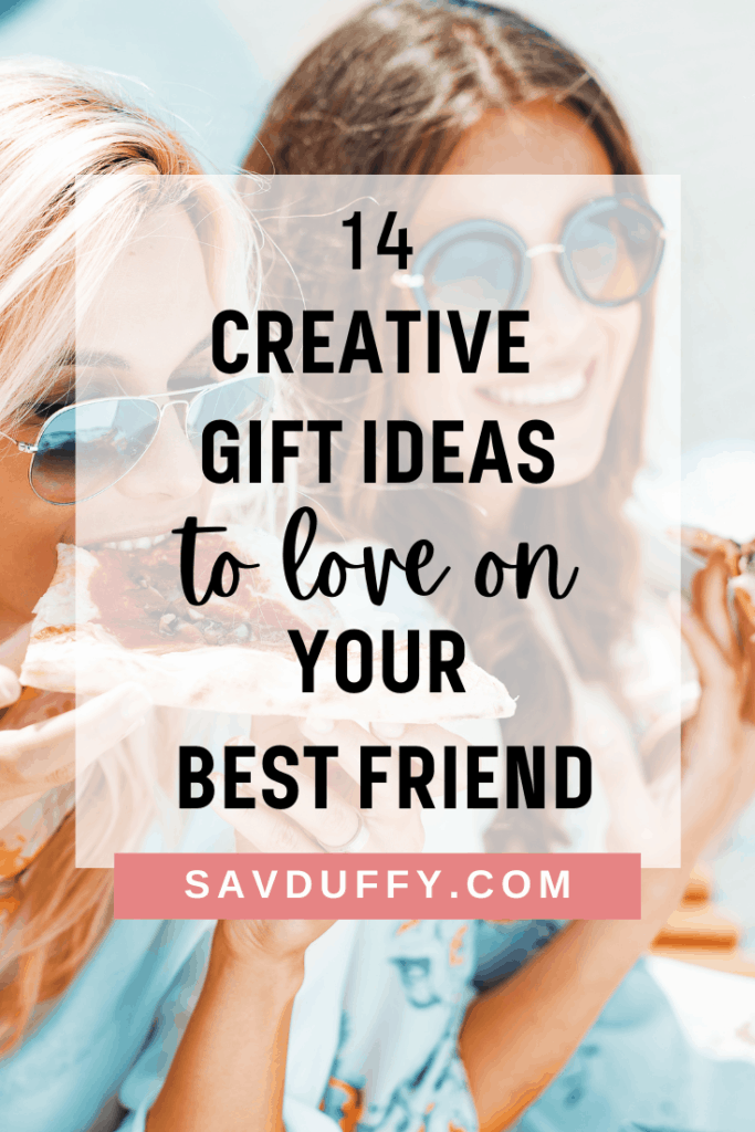Pinterest pin for gift ideas for best friends, showing two women