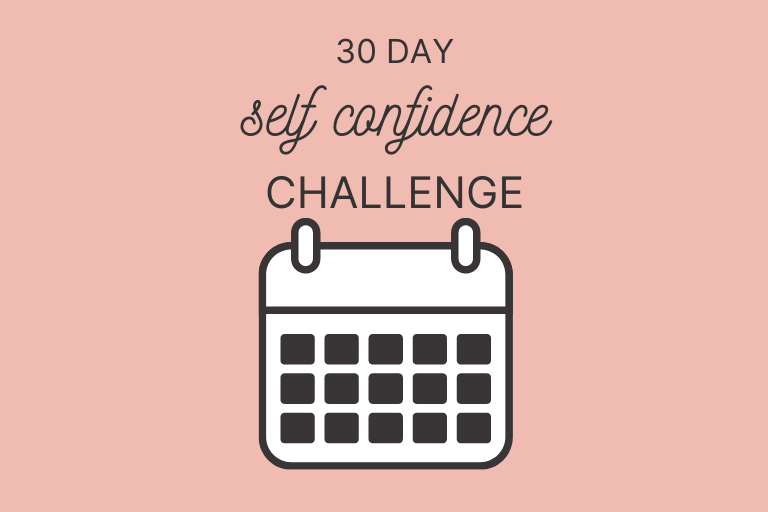 Pink background with a calendar graphic reading "30 day self confidence challenge"