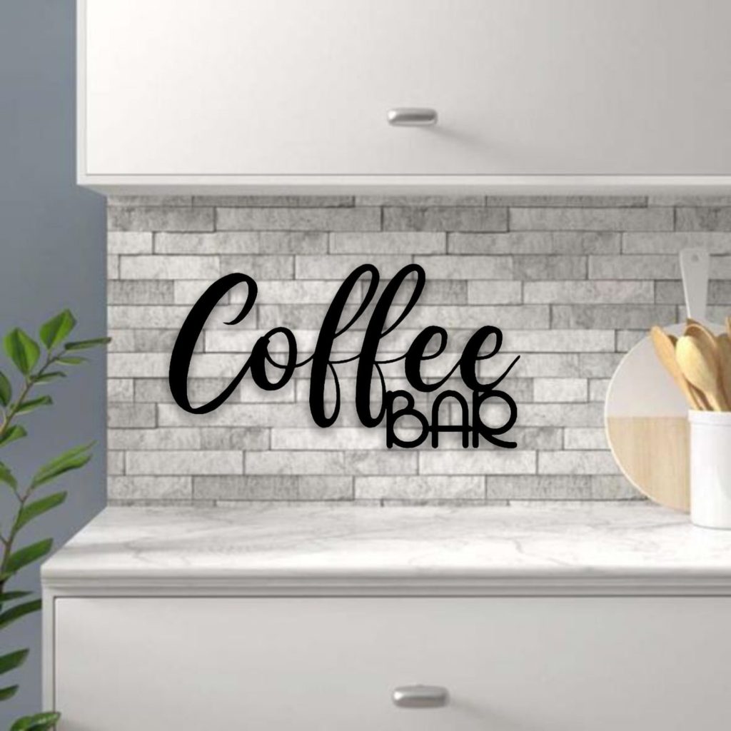 Black metal sign to hang in the kitchen that says "Coffee Bar" to give as a gift