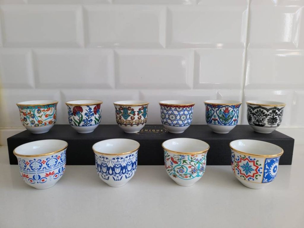 Set of colorful Turkish espresso cups
